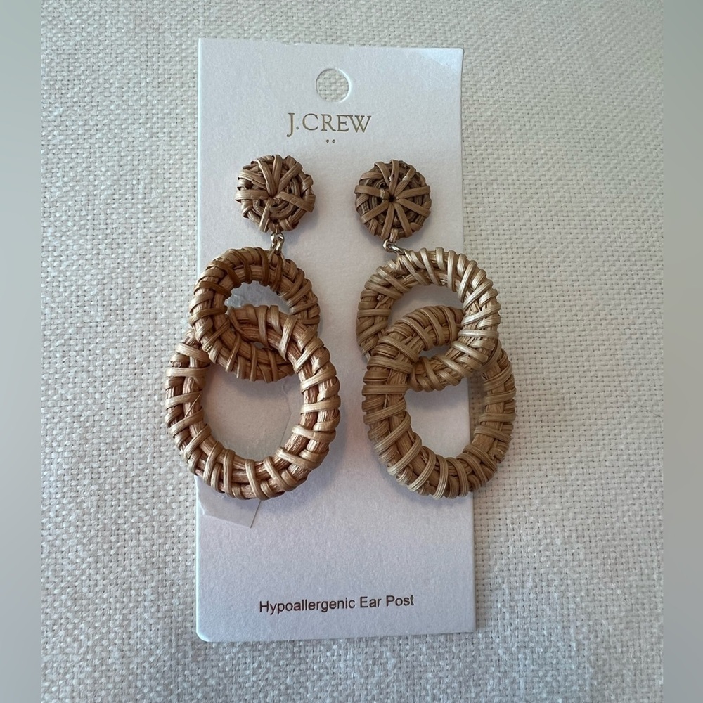NWT J.Crew Interlocking Rattan Hoop Earrings - Picture 3 of 9
